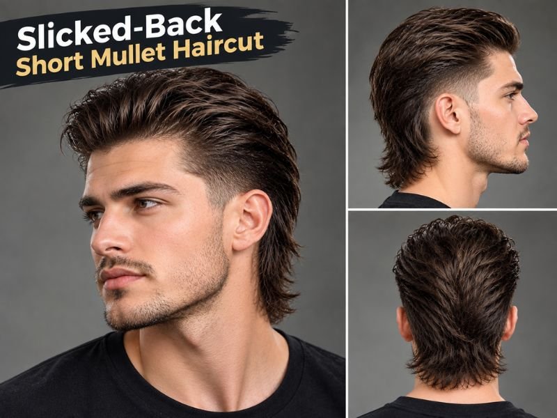 Slicked-back short mullet hairstyle for men