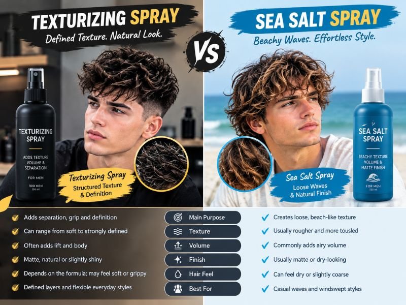 Texturizing spray vs sea salt spray hairstyle comparison