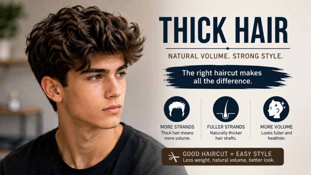 Boy with thick hair showing natural volume and a clean modern hairstyle