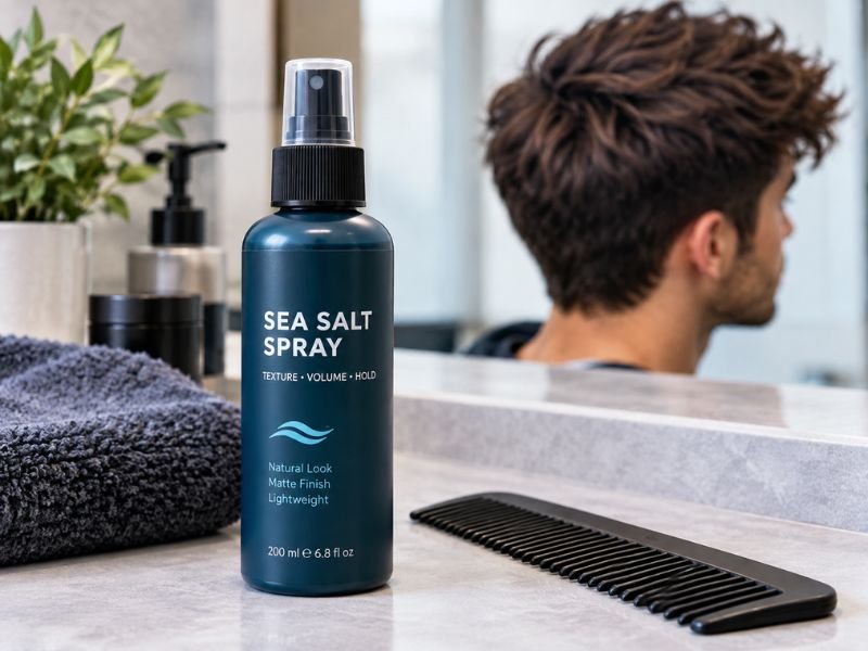 sea salt spray bottle with men's hair styling tools